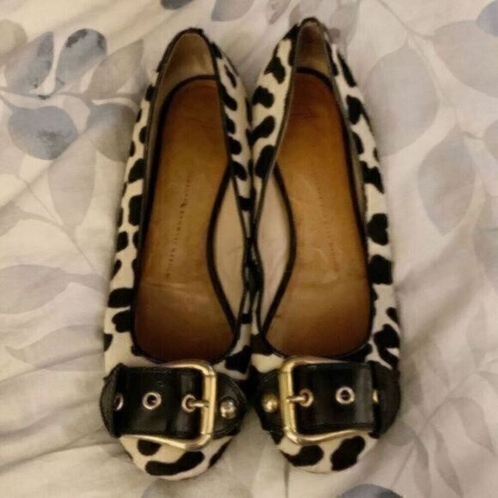 Giuseppe Zanotti Leopard Print Pony Hair W/gold buckle Ballet Flats EU 38.5 US 8
